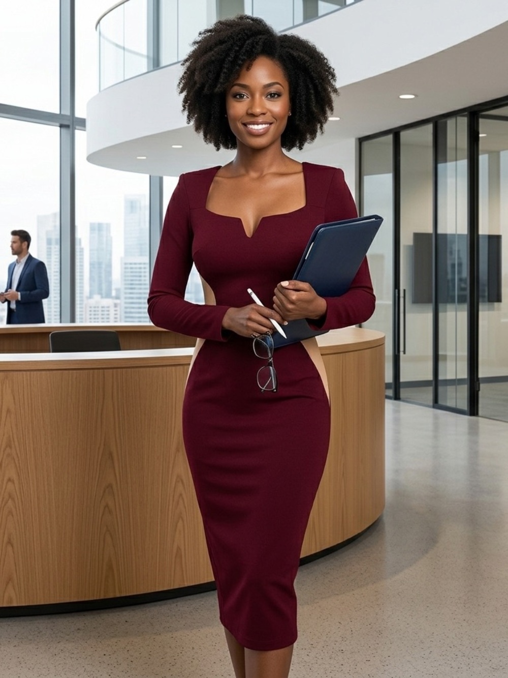 TA3 Notchy Long Sleeve Midi Dress Bodycon Cutout illusions Deep Wine red NWT L - Picture 16 of 16